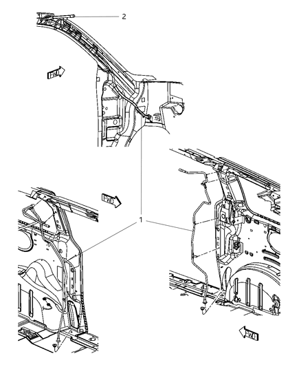 2010 Chrysler Town & Country Sunroof Drain Hoses Diagram