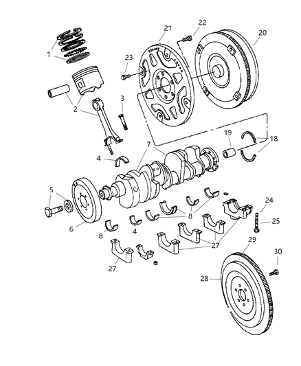 2003 Dodge Ram 1500 Crankshaft , Pistons , Bearing , Torque Converter And Flywheel Diagram 3
