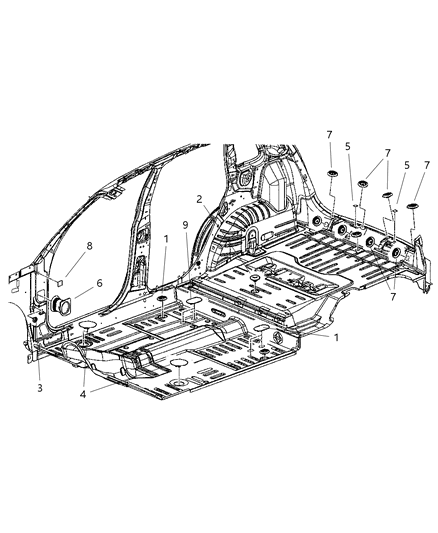 2010 Chrysler PT Cruiser Floor Pan Plugs Diagram