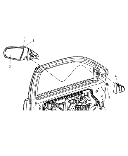 2009 Chrysler Sebring Mirror Replaces: Passenger Side Diagram for 1AL001XRAC