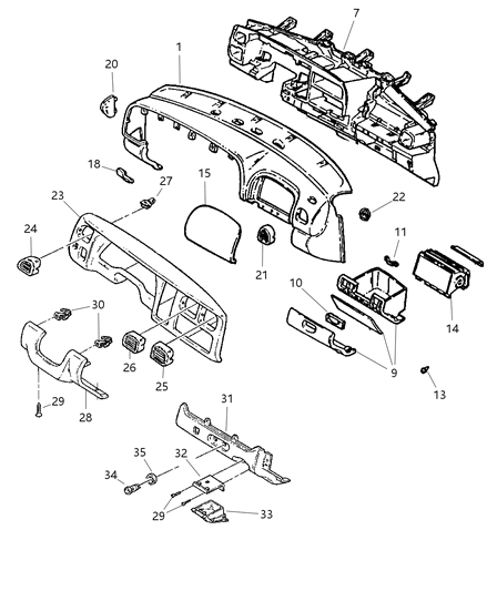 2000 Dodge Dakota Outlet Air Conditioning Diagram for 5GR96RC8AA
