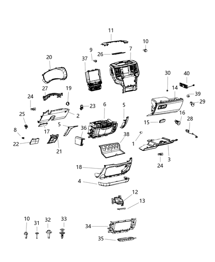 2019 Ram 2500 Cylinder-Glove Box Lock Assembly Diagram for 68402266AB