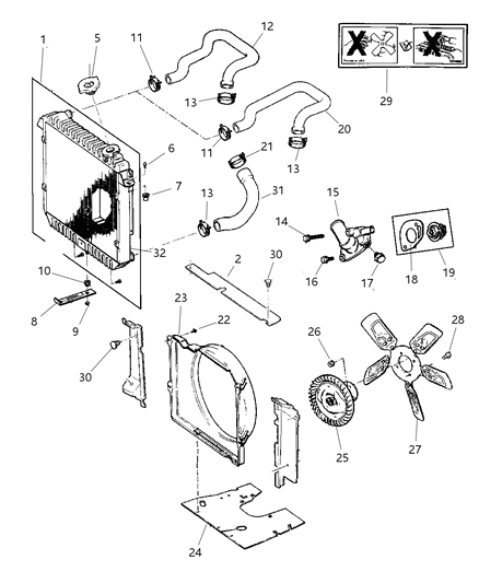 1998 Jeep Cherokee Radiator Support Diagram for 55345449