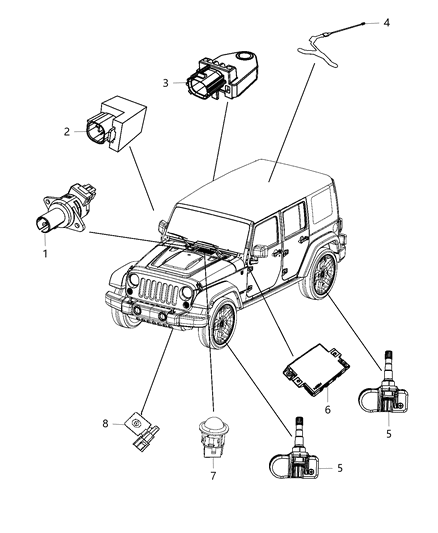 2012 Jeep Wrangler Sensors - Body Diagram