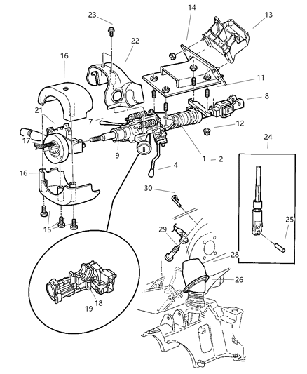 2002 Chrysler Town & Country Column, Steering Upper And Lower Diagram