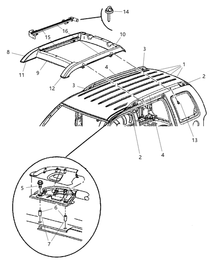 2004 Jeep Liberty Cover-Luggage Rack Diagram for 55360424AE