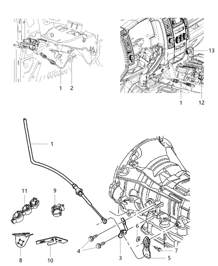 2013 Ram 1500 Clip-Shift Cable Diagram for 68048877AA
