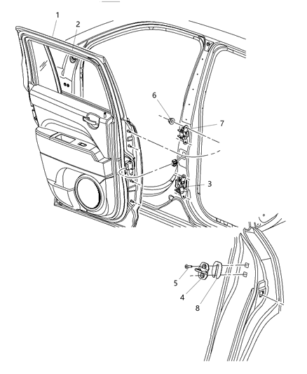 2015 Jeep Patriot Rear Door - Shell & Hinges Diagram