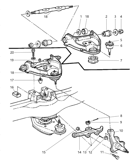 2001 Dodge Ram Van Upper Control Arms & Knuckles - Front Diagram
