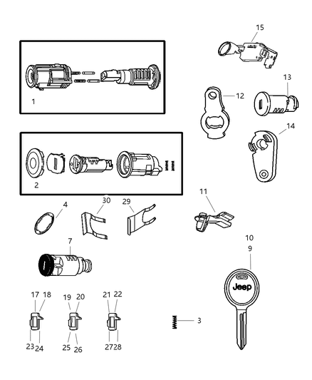 2004 Jeep Wrangler Lock Cylinders & Keys Diagram