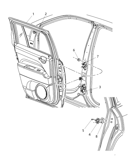 2011 Jeep Compass Rear Door - Shell & Hinges Diagram