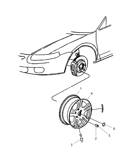 2004 Chrysler Sebring Wheels & Hardware Diagram