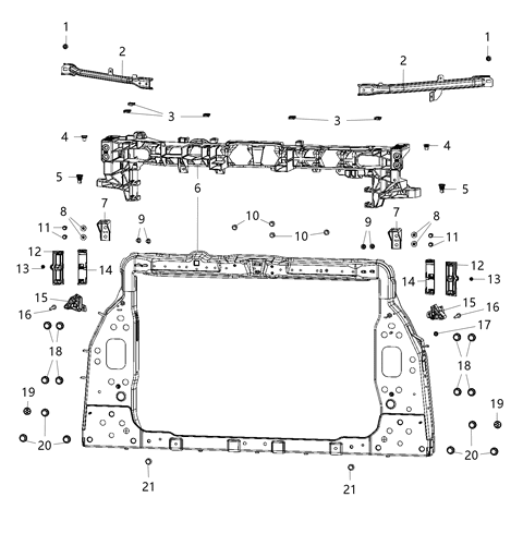2021 Jeep Compass Radiator Support Bracket Diagram for 68244672AA