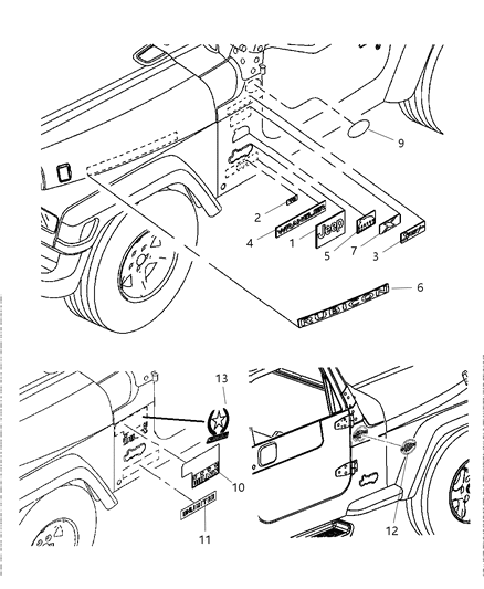 2005 Jeep Wrangler Decals Diagram