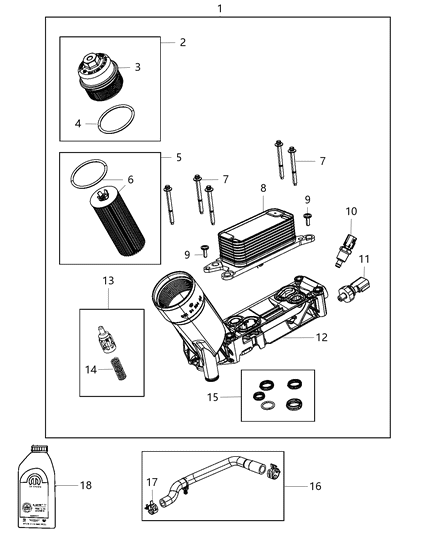 2013 Jeep Grand Cherokee Engine Oil , Filter , Adapter & Housing / Oil Cooler & Hoses / Tubes Diagram 2