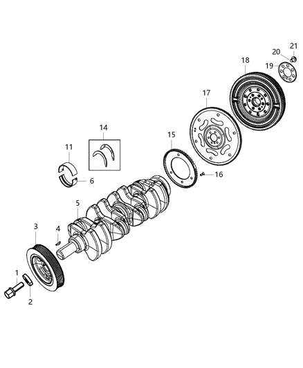 2014 Dodge Dart Crankshaft , Crankshaft Bearings , Damper And Flywheel Diagram 3