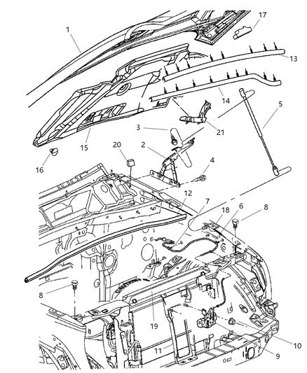 2002 Jeep Liberty Hood, Latch And Hinges Diagram