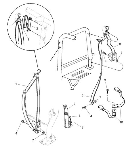 1998 Jeep Wrangler Anchor-Turning Loop Height Diagram for 55217173
