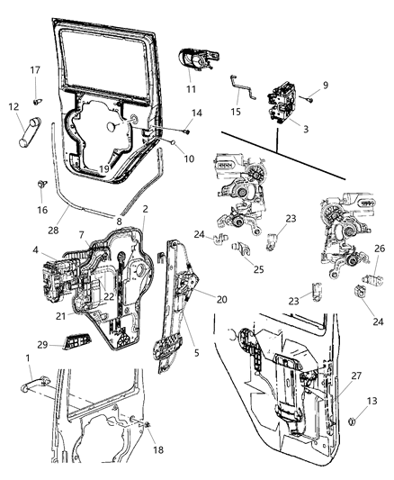 2008 Jeep Wrangler Rear Door - Hardware Components Diagram 1