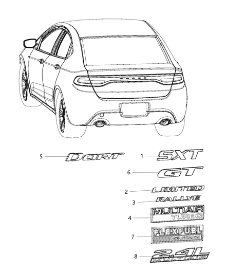 2014 Dodge Dart Nameplates - Emblems, Medallions & Decals Diagram