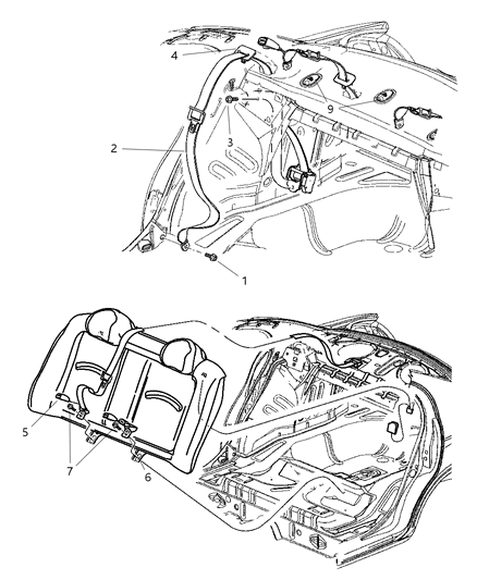 2005 Dodge Neon Rear Inner Seat Belt Diagram for WF771X9AA