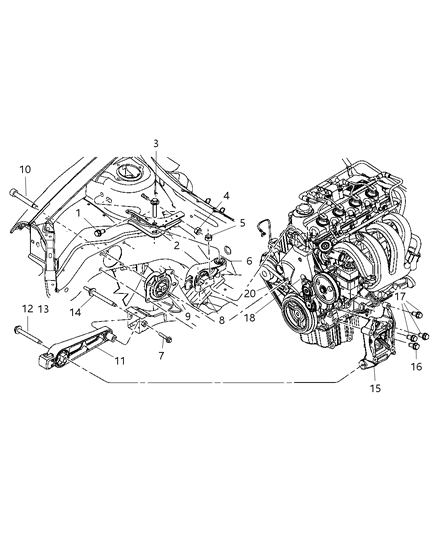 2003 Dodge Neon Front - Engine Mounting Diagram 1