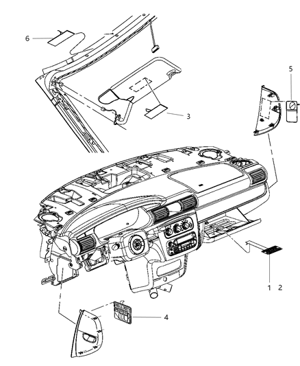 2005 Dodge Stratus Instrument Panel & Visors Diagram