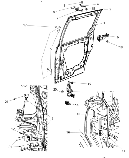2012 Chrysler Town & Country Sliding Door, Shell And Hinges Diagram