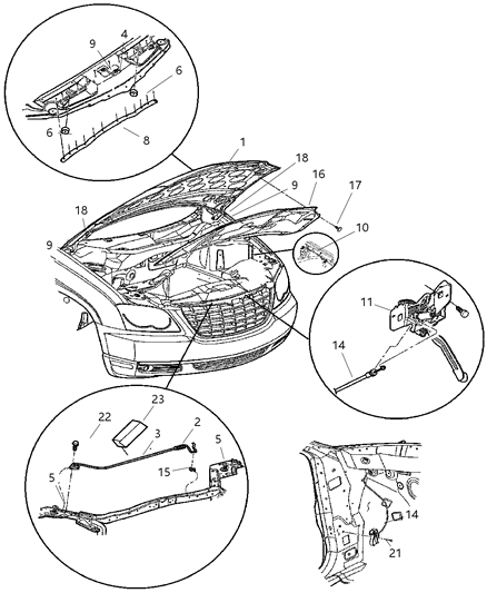 2006 Chrysler Pacifica Hood, Latch And Hinges Diagram