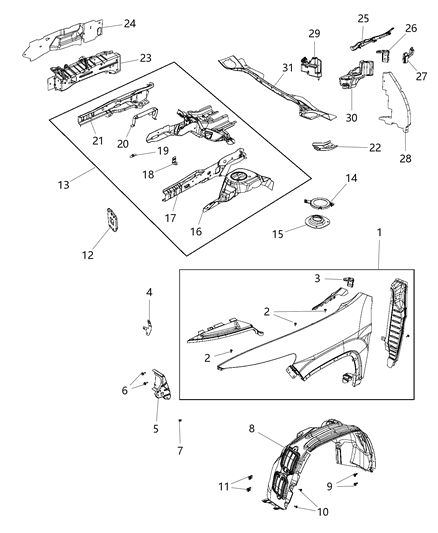 2014 Jeep Cherokee Bracket-Fender Mounting Front Diagram for 68165987AA