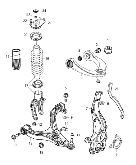 2020 Jeep Grand Cherokee Suspension - Front, Springs, Shocks, Control Arms Diagram
