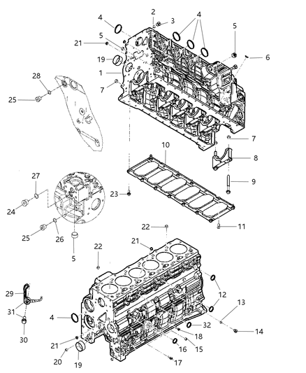 2009 Dodge Ram 3500 Engine Cylinder Block And Hardware Diagram