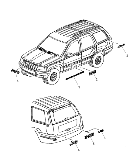 1999 Jeep Grand Cherokee Nameplates & Decals Diagram