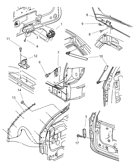 2002 Chrysler Town & Country Liftgate Panel Attaching Parts Diagram 1