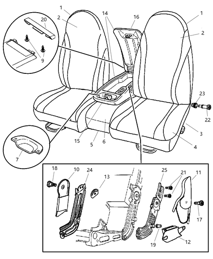 2002 Dodge Dakota Seat Complete Armrest Diagram for TG111DVAA
