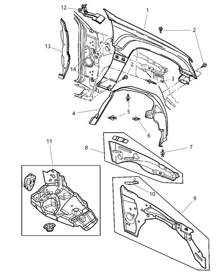 2000 Jeep Grand Cherokee Fender-Front Diagram for 55135900AC