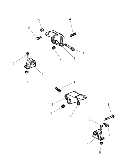 2000 Jeep Wrangler Engine Mounting, Front Diagram 1