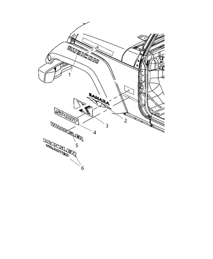 2009 Jeep Wrangler Decals & Tape Stripes Diagram