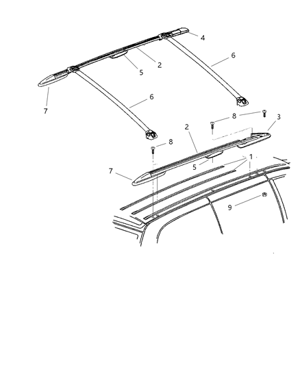 2002 Chrysler Town & Country Rail-Luggage Rack Side Diagram for SA46XRVAI