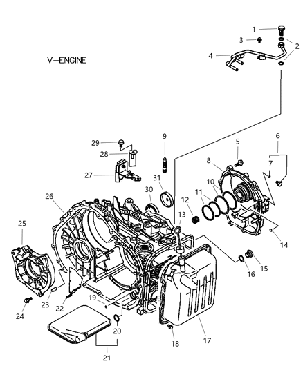 2003 Chrysler Sebring Rear Transaxle Case & Related Parts Diagram 1