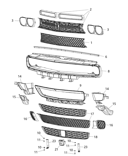 2015 Dodge Challenger Grille-Radiator Diagram for 68259754AA