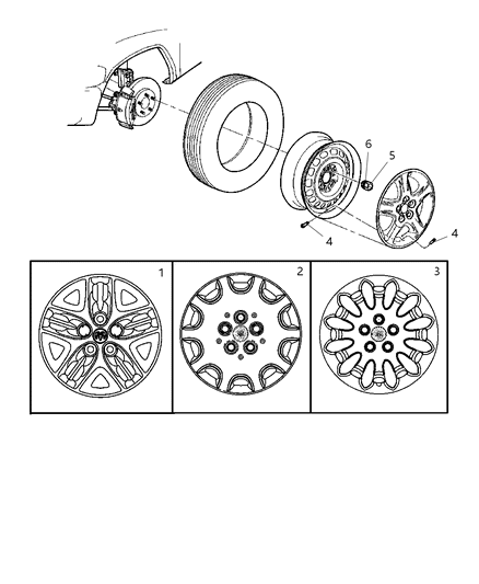 2004 Chrysler Town & Country Covers & Caps, Wheel Diagram
