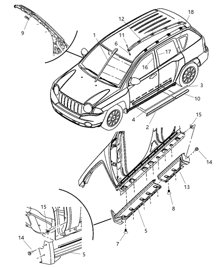 2008 Jeep Compass Rail-Roof Rack Diagram for 5303807AB