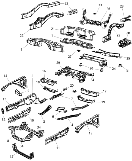 2010 Dodge Challenger Rail-UNDERBODY Front Diagram for 68030786AA