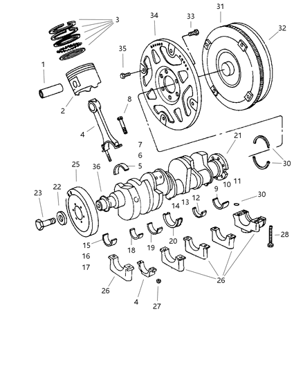 1999 Dodge Durango Crankshaft , Piston & Torque Converter Diagram 2