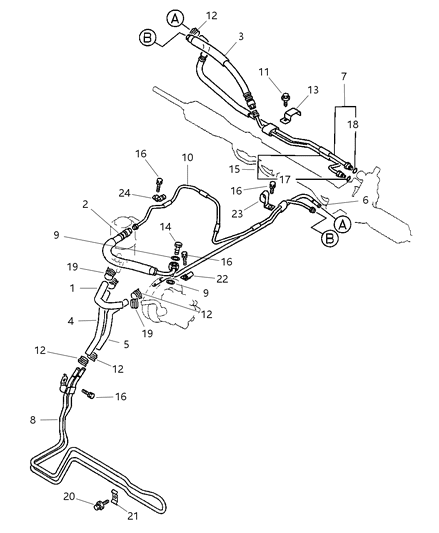 1999 Chrysler Sebring Power Steering Hoses & Attaching Parts Diagram