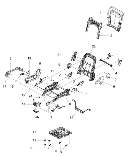 2011 Jeep Grand Cherokee Adjusters, Recliners & Shields - Passenger Seat - Manual Diagram