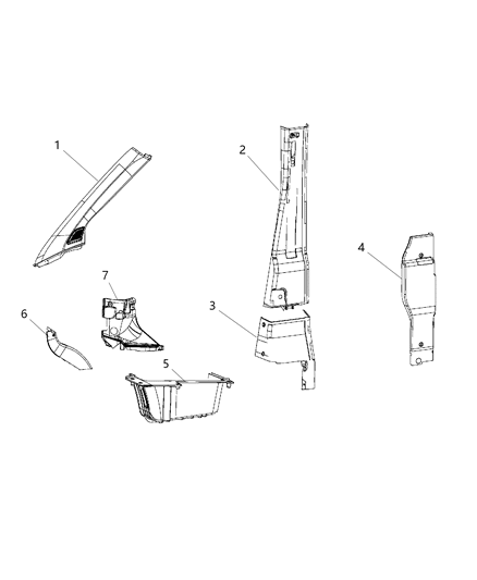 2014 Ram ProMaster 1500 Molding-A Pillar Diagram for 1YA71LA6AC
