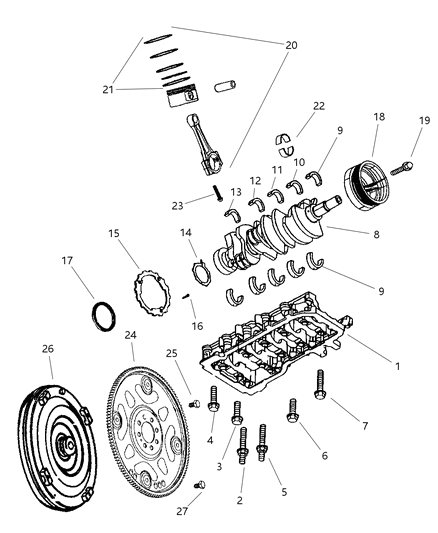 2005 Dodge Durango Crankshaft , Piston & Torque Converter Diagram 2