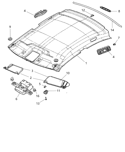 2008 Dodge Charger Headliner Diagram for 1CG72DW1AA